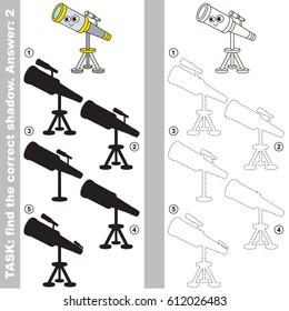 Funny Cute Telescope with different shadows to find the correct one, compare and connect object with it true shadow, the educational kid game with simple gaming level.