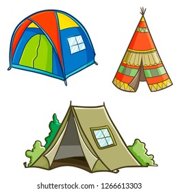 Funny and cute tent for camping - vector.