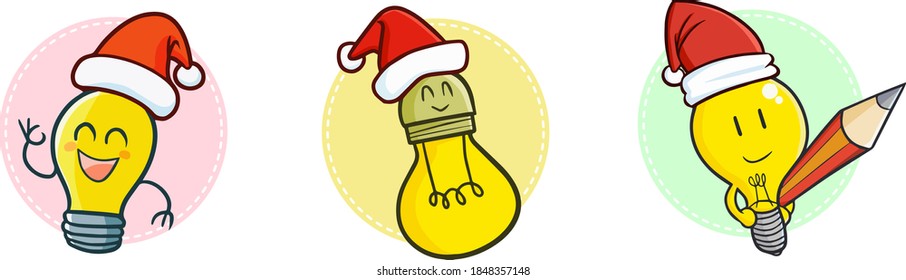 Funny and cute three bulb lamp wearing Santa's hat for Christmas