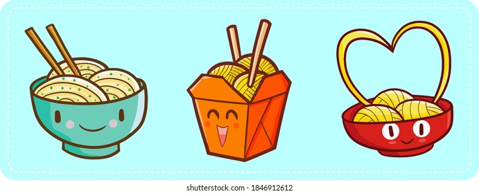 Funny and cute three noodles character with happy expression