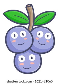 Funny and cute three purple grapes characters smiling happily