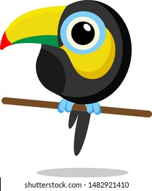 Funny cute toucan bird. Cartoon character. Flat vector stock illustration on white background