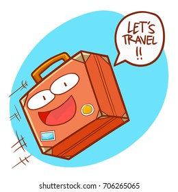 Funny and cute travel bag flying invite for traveling - vector.