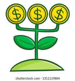 Funny and cute tree with three coins as its fruits - vector