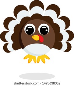 Funny cute turkey. Cartoon character. Flat vector stock illustration on white background