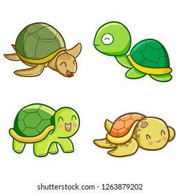 Funny and cute turtle set - vector.