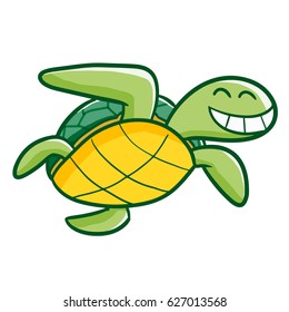 Funny and cute turtle swimming and smiling happily - vector.
