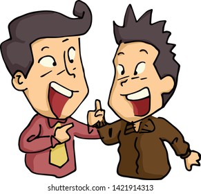 Funny and cute two males get in a conversation while standing