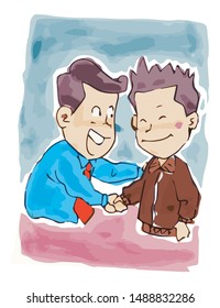 Funny and cute two males making a deal for their business