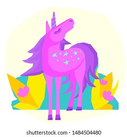 Funny cute unicorn. Handmade little unicorn for design childish party advertising, kid bedroom wall, birthday gift card, bag print, school wallpaper, chaldish craft workshop poster etc. 