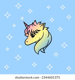 funny and cute unicorn head, vector