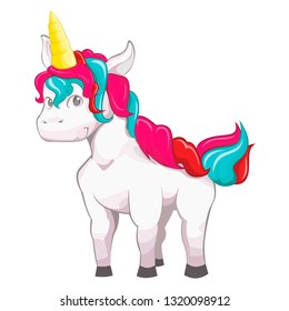 Funny and cute unicorn with many hair color