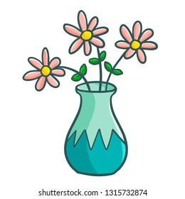 Funny and cute vase with pink yellow flowers - vector