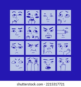 Funny Cute Vector face expressions, happy, sad, angry, surprise, confuse   