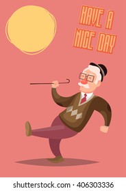 Funny and cute vector illustration of happy old man 