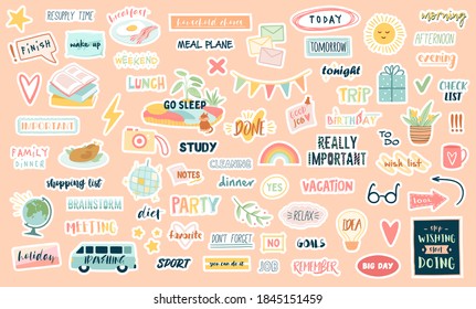 Cute Planner Stickers Diary or Notebook Trendy, Vectors