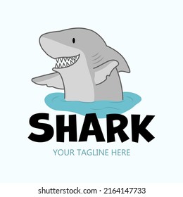 Funny cute vector shark drawn in children's style. Cool party mascot.