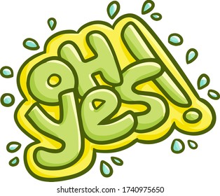 Funny and cute vibrant colors word "Oh  yes !!" for symbol or sticker.
