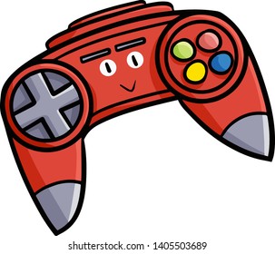 Funny and cute video game joystick smiling happily