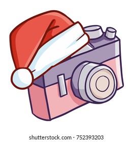 Funny and cute vintage camera wearing Santa's hat - vector.