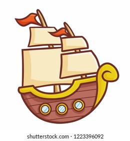 Funny and cute vintage pirate ship - vector