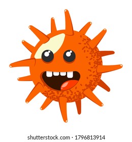 Funny and cute virus, bacteria, germ cartoon character. Microbe and pathogen microorganism isolated on white background.