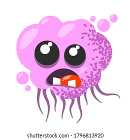 Funny and cute virus, bacteria, germ cartoon character. Microbe and pathogen microorganism isolated on white background.