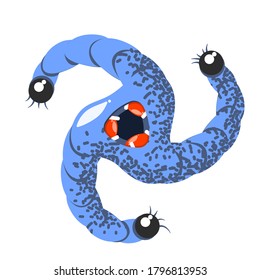Funny und cute Virus, Bakterien, Keimkarikaturencharakter. Mikrobe und Krankheitserreger, einzeln auf weißem Hintergrund.