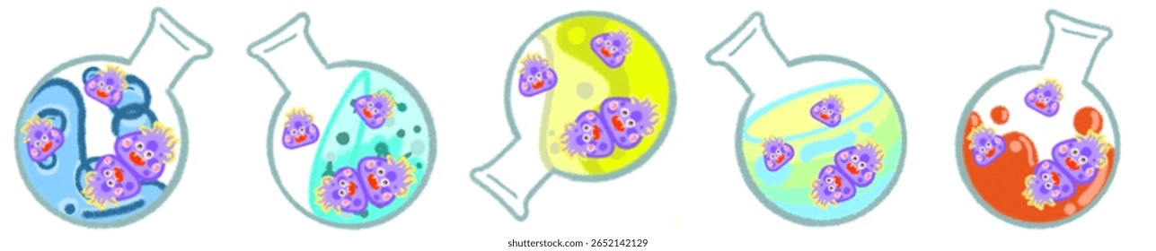 Engraçado Personagens de Vírus Bonitos no Laboratório Coleção de Ilustração de Frasco para Projetos de Ciência, Biologia e Design Médico