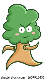Funny and cute walking tree smiling happily