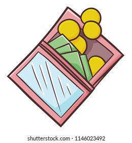Funny and cute wallet opened and full of money - vector