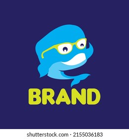 Funny and cute whale use eyeglasses, smart and cheerfull