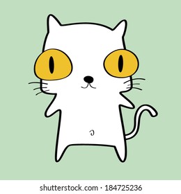 Funny cute white cat. Cartoon vector illustrate.