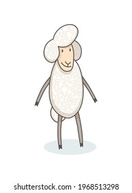 Funny cute white sheep in hand drawn style. Childish creative print for decoration or card. Vector graphic design element for kids poster