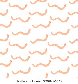 Funny and cute worms on the white background. Seamless pattern with cartoon elements.
