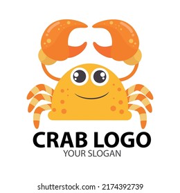 Funny Cute yellow Crab Cartoon Mascot Logo