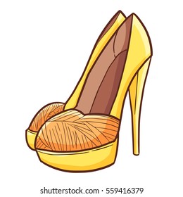 Funny and cute yellow orange high heel - vector.