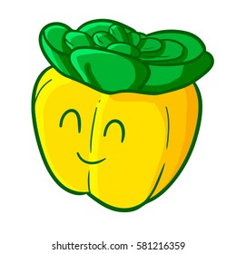 Funny and cute yellow paprika smiling happily - vector.