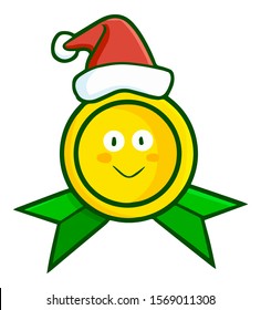 Funny and cute yellow pin smiling wearing Santa's hat for christmas
