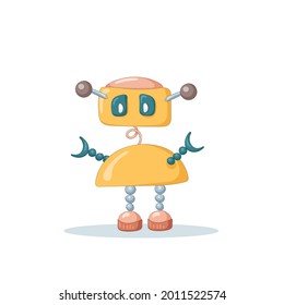 Funny cute yellow robot isolated on white background. Vector illustration