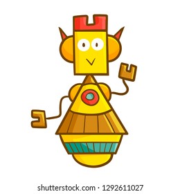 Funny and cute yellow triangle robot smiiling - vector.