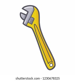 Funny and cute yellow wrench for mechanical work - vector