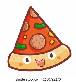 Funny and cute yummy pizza smiling ready to eat - vector