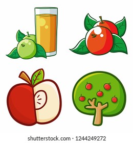 Funny and cute yummy red apple set - vector.