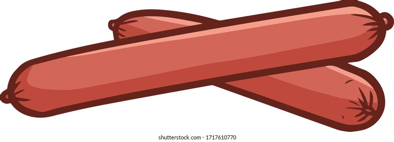 Funny and cute yummy two long sausage ready to grill