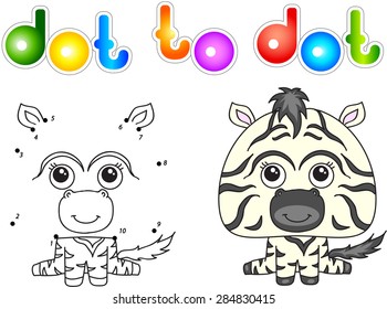 Funny and cute zebra. Vector illustration for children. Dot to dot game