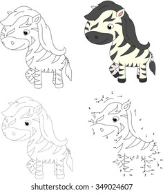 Funny and cute zebra. Vector illustration for children. Dot to dot game