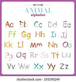 Funny and cute zoo alphabet in vector. ABC. Illustration with cartoon animals letters on white background.