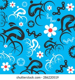 Funny cycling decorative background.
Decorative background with cycling icons and flowers. Vector illustration.
