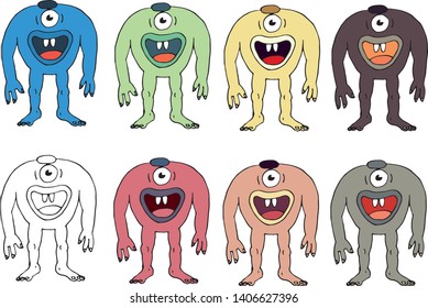 Funny cyclops cartoon monster doodle